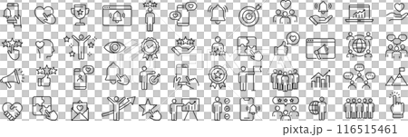 ベクターでモノクロの影響力に関する線画アイコンセット ベクターでモノクロの影響力に関する線画アイコンセット 116515461