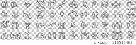 線條畫圖示設定關於向量中的單色領導者 線條畫圖示設定關於向量中的單色領導者 116515462