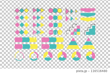Set of illustrations of three-step flow chart 116516480
