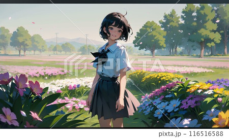 花畑の中の女子高生 116516588