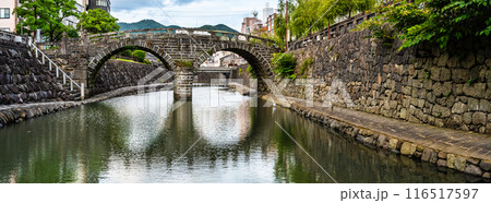 中島川と眼鏡橋　パノラマ【長崎市】 116517597