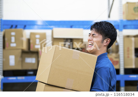 倉庫で働く若い男性　重労働 116518034