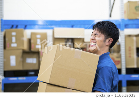倉庫で働く若い男性　重労働 116518035