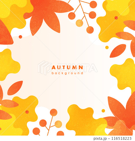 秋の葉っぱ、紅葉をイメージしたおしゃれなアブストラクトの背景。かわいいベクターフレーム素材。 秋の葉っぱ、紅葉をイメージしたおしゃれなアブストラクトの背景。かわいいベクターフレーム素材。 116518223