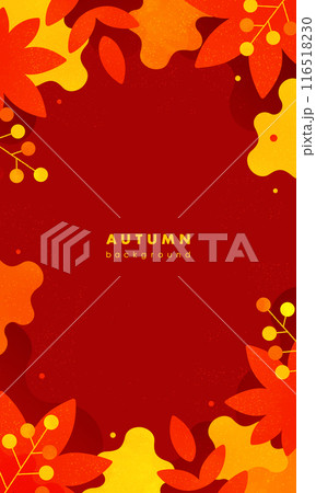紅葉をイメージした赤い背景。秋のイラスト素材。スマホのバナーや背景に適した縦長のフレーム。 紅葉をイメージした赤い背景。秋のイラスト素材。スマホのバナーや背景に適した縦長のフレーム。 116518230