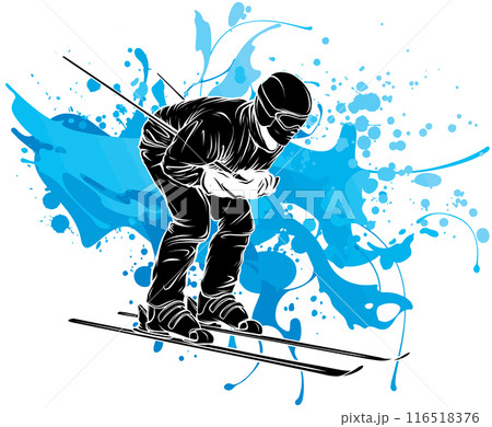 Vector illustration of skiing man colored draw 116518376