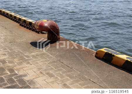 岸壁に設置して船を繋留するボラード 116519545