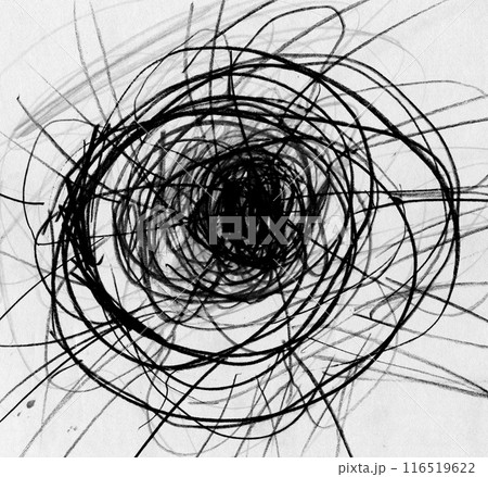 Black and White abstract scribble artwork resembling a flower in full bloom with a retro vibe. 116519622