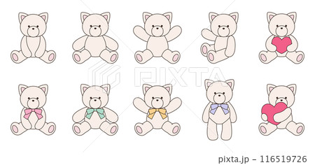 かわいいねこのぬいぐるみのベクターイラストセット　アイコン　動物 116519726