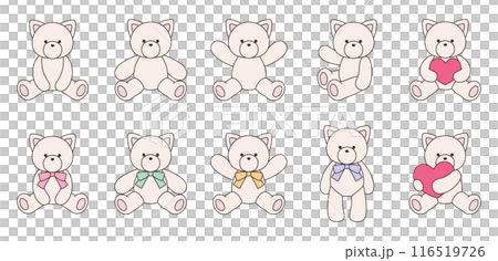 かわいいねこのぬいぐるみのベクターイラストセット　アイコン　動物 116519726