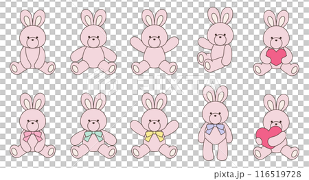 Cute rabbit stuffed animal vector illustration set icon animal 116519728