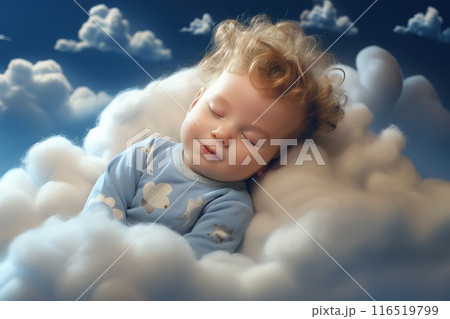 Beautiful baby is sleeping in clouds Generative AI 116519799