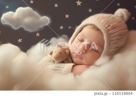 Beautiful baby is sleeping in clouds Generative AI Beautiful baby is sleeping in clouds Generative AI 116519804