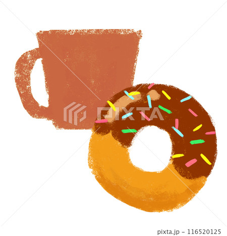 コーヒーとドーナツのセット　クレヨンタッチ　挿し絵 116520125