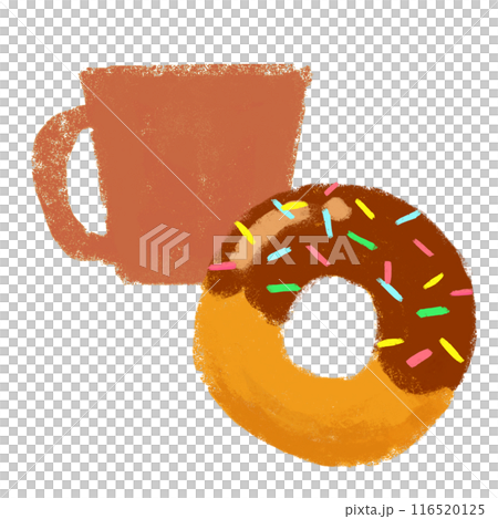 コーヒーとドーナツのセット　クレヨンタッチ　挿し絵 116520125