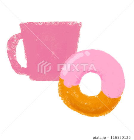 コーヒーとドーナツのセット クレヨンタッチ 挿し絵 コーヒーとドーナツのセット クレヨンタッチ 挿し絵 116520126
