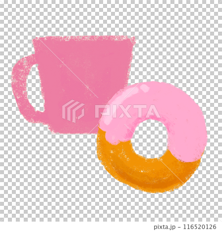 コーヒーとドーナツのセット クレヨンタッチ 挿し絵 コーヒーとドーナツのセット クレヨンタッチ 挿し絵 116520126