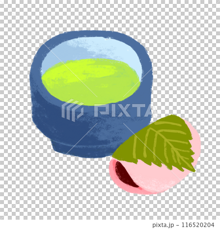 Japanese sweets and matcha set, crayon touch, illustration 116520204