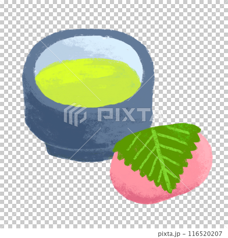 Japanese sweets and matcha set, crayon touch, illustration 116520207