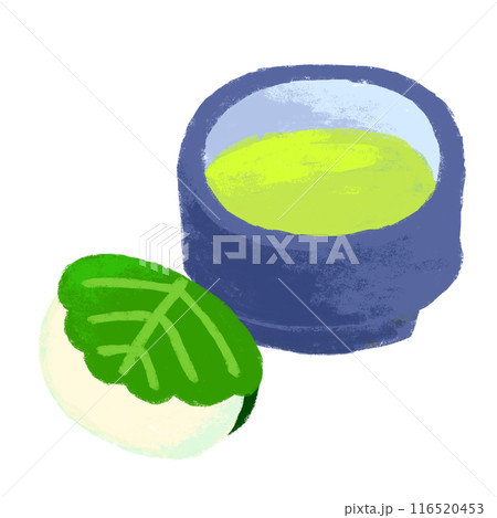 抹茶と柏餅のセット クレヨンタッチ 挿し絵 抹茶と柏餅のセット クレヨンタッチ 挿し絵 116520453