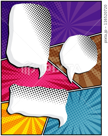 comic speech bubbles in white clouds on a vibrant pop art background 116520720