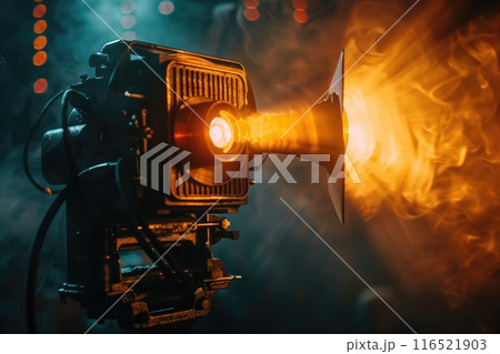 Old film projector with dramatic lighting 116521903