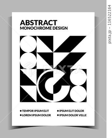 Abstract poster. Bauhaus monochrome design. Geometric shapes. Flat circles and squares collage. Black and white minimal figures. Brutalist placard. Modern art graphic vector banner 116522164