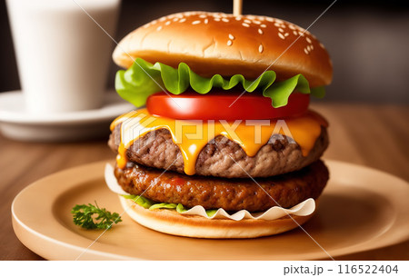 Beautiful appetizing Burger, close-up side view 116522404