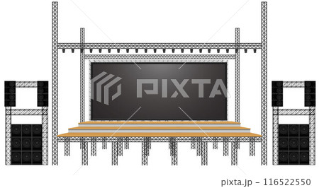 wooden stage and speaker with led screen on the truss system on the white background	 116522550