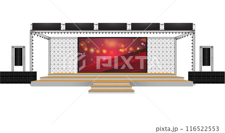 wooden stage and speaker with led screen on the truss system on the white background	 116522553