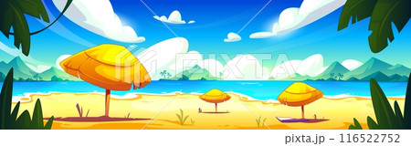 Tropical lagoon beach with straw umbrella Tropical lagoon beach with straw umbrella 116522752