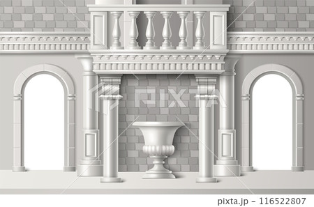 Building brick wall with roman columns and arch Building brick wall with roman columns and arch 116522807