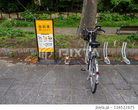 公園に設置されたシェアサイクルのステーション 116522875