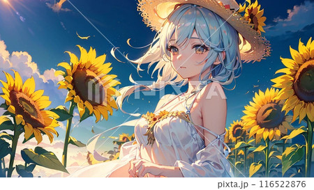 ひまわり畑　美少女　イラスト「AI生成画像」 116522876