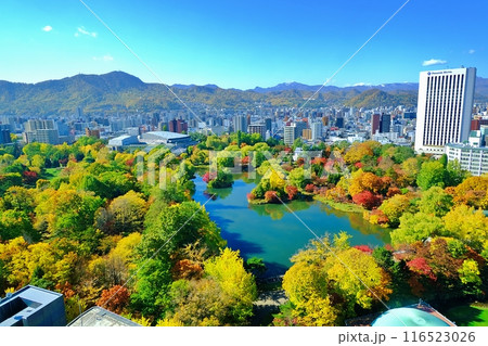 秋の中島公園の風景　（北海道札幌市中央区） 116523026