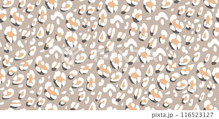 Leopard pink and gray seamless pattern. Animalistic print for fabric, paper. Vector hand-drawn background Leopard pink and gray seamless pattern. Animalistic print for fabric, paper. Vector hand-drawn background 116523127
