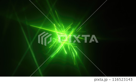 Abstract bright green glowing background with flying neon star lines made of energy particles and light rays 116523143