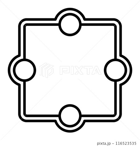Crop circle pattern, consisting of a square with rounded corners and four circles arranged in a cross shape, surrounded by a second square. After a corn circle found 2024 in Wiltshire near Stonehenge. Crop circle pattern, consisting of a square with rounded corners and four circles arranged in a cross shape, surrounded by a second square. After a corn circle found 2024 in Wiltshire near Stonehenge. 116523535