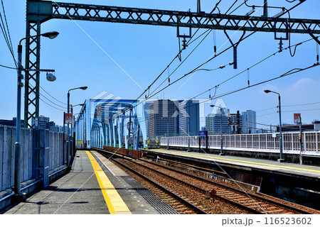 京浜急行電鉄 六郷土手駅 京急多摩川橋梁の風景 京浜急行電鉄 六郷土手駅 京急多摩川橋梁の風景 116523602