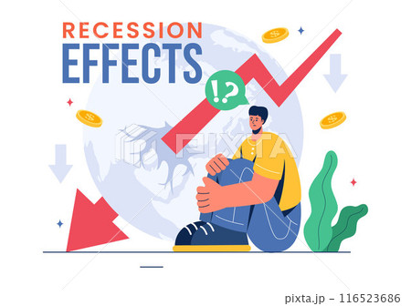 Vector Illustration of Recession Effects Showing the Impact on Economic Growth and the Decline in Economic Activity with a Flat Cartoon Background Vector Illustration of Recession Effects Showing the Impact on Economic Growth and the Decline in Economic Activity with a Flat Cartoon Background 116523686