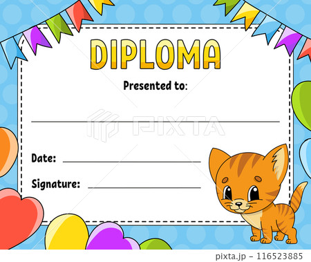 Diploma certificate template. For school and preschool. For kids and children. Vector illustration. Diploma certificate template. For school and preschool. For kids and children. Vector illustration. 116523885