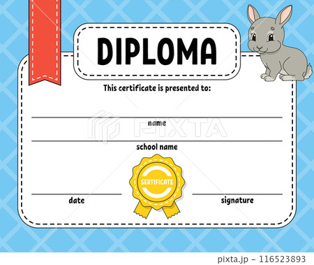 Diploma certificate template. For school and preschool. For kids and children. Vector illustration. Diploma certificate template. For school and preschool. For kids and children. Vector illustration. 116523893
