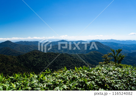 毛無山 夏の山頂から見た中国山地 岡山県真庭郡新庄村 鳥取県日野郡江府町 毛無山 夏の山頂から見た中国山地 岡山県真庭郡新庄村 鳥取県日野郡江府町 116524082