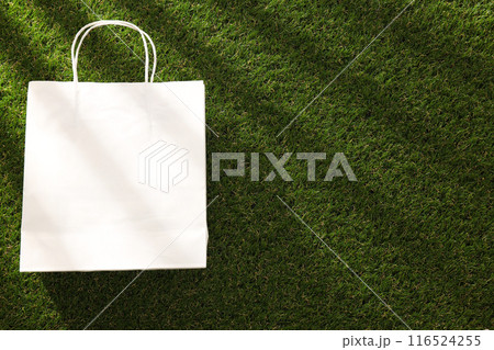 Eco bag, reusable, for shopping, on grass. 116524255