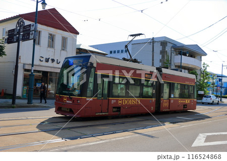 Street tram in Hakodate port in Hokkaido Japan 116524868