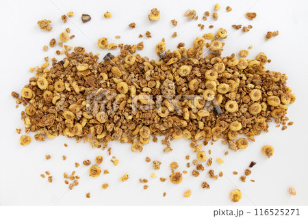 frame of crunchy granola on white background, food concept 116525271