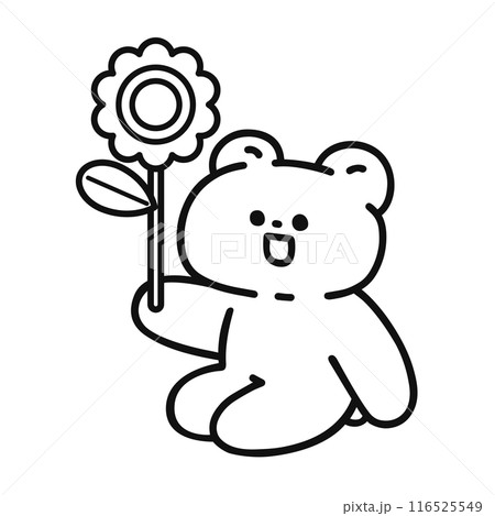 お花を持ったクマ・線画 お花を持ったクマ・線画 116525549