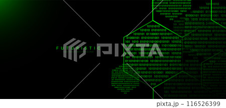 Abstract green binary code in hexagon lines. Futuristic digital high-technology pattern. Vector illustration 116526399