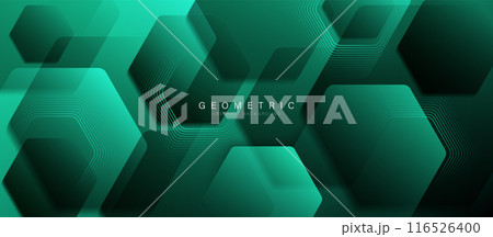 Abstract green hexagon shapes pattern background. Futuristic digital high-technology pattern. Vector illustration 116526400
