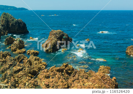 日本の車窓風景　快速リゾートしらかみ　行合崎海岸 116526420